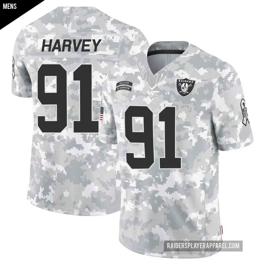 Men's Las Vegas Raiders ＃91 Jahfari Harvey Arctic Camo Limited 2024 Salute to Service Jersey