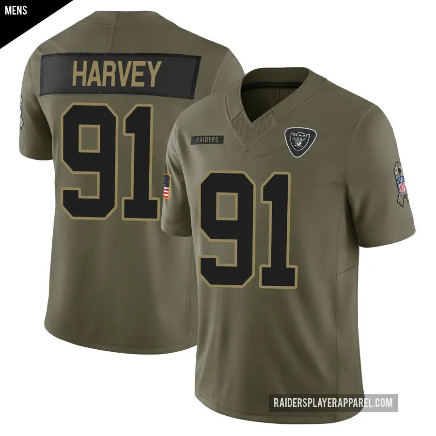 Men's Las Vegas Raiders ＃91 Jahfari Harvey Olive Limited 2025 Salute to Service Jersey