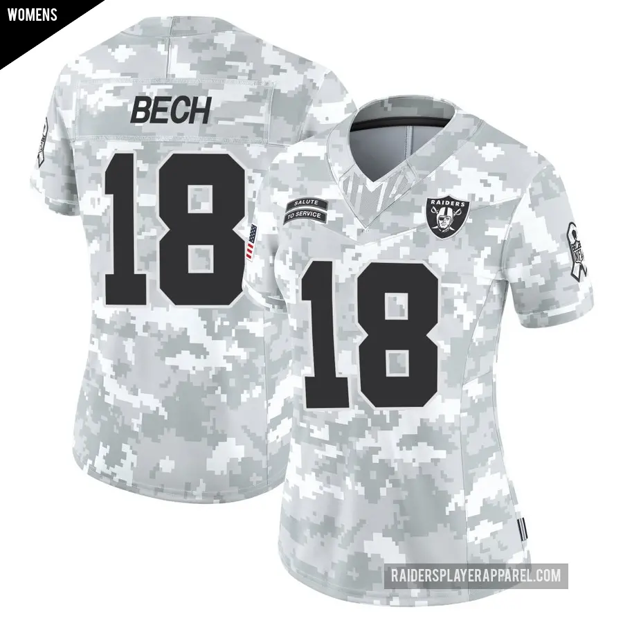 Women's Las Vegas Raiders ＃18 Jack Bech Arctic Camo Limited 2024 Salute to Service Jersey
