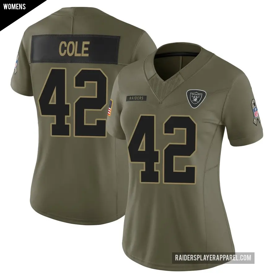 Women's Las Vegas Raiders ＃42 Qwynnterrio Cole Olive Limited 2025 Salute to Service Jersey