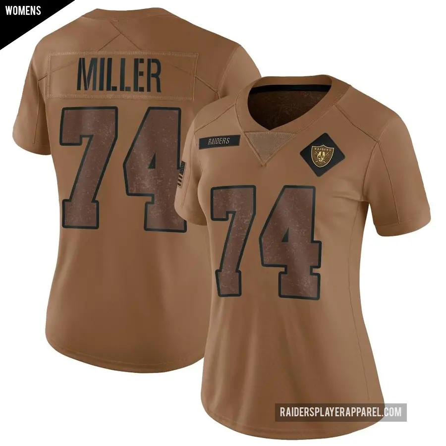 Women's Las Vegas Raiders ＃74 Kolton Miller Brown Limited 2023 Salute To Service Jersey