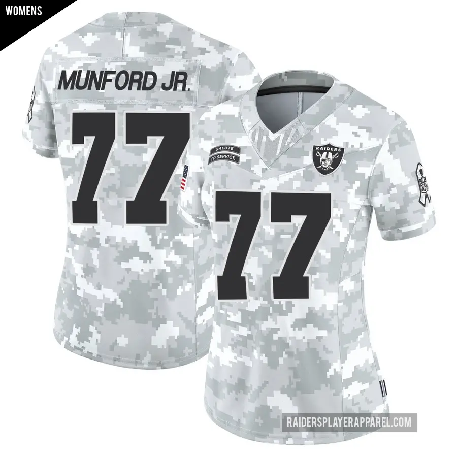 Women's Las Vegas Raiders ＃77 Thayer Munford Jr. Arctic Camo Limited 2024 Salute to Service Jersey