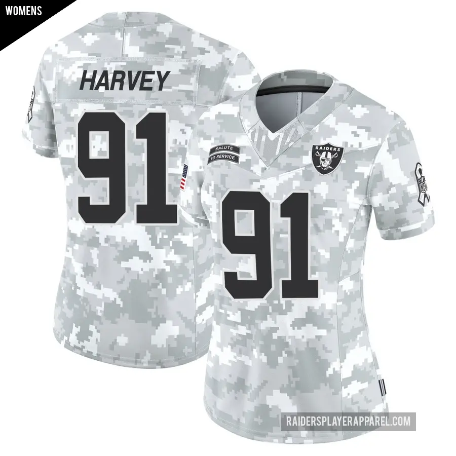 Women's Las Vegas Raiders ＃91 Jahfari Harvey Arctic Camo Limited 2024 Salute to Service Jersey