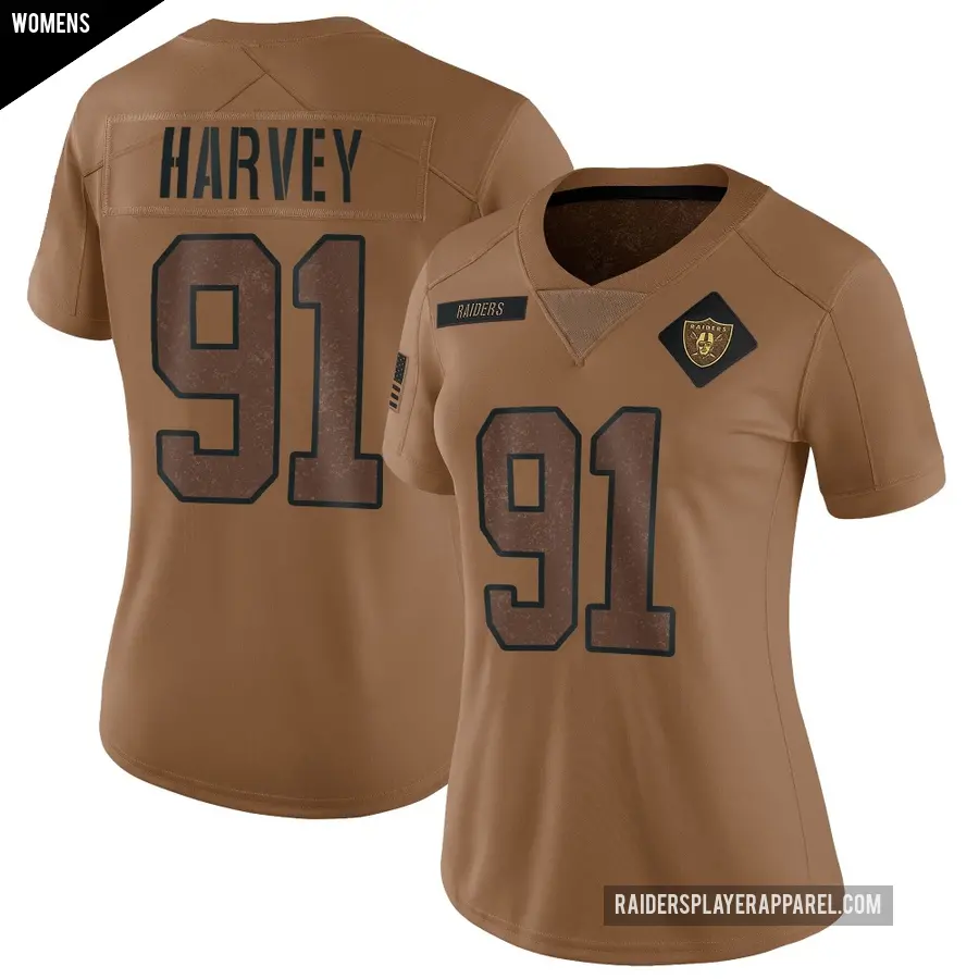 Women's Las Vegas Raiders ＃91 Jahfari Harvey Brown Limited 2023 Salute To Service Jersey