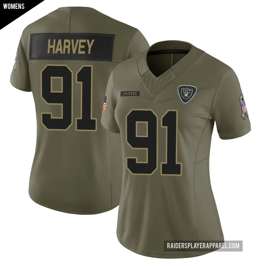 Women's Las Vegas Raiders ＃91 Jahfari Harvey Olive Limited 2025 Salute to Service Jersey