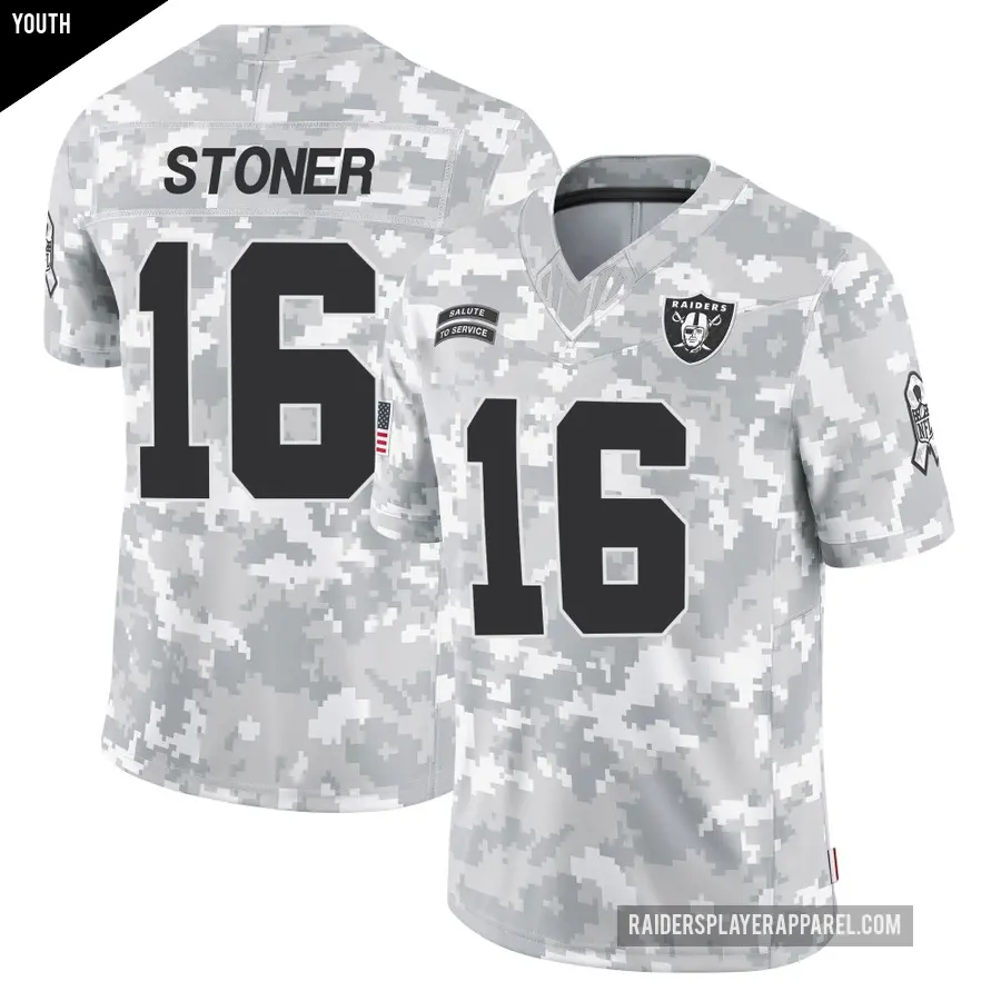 Youth Las Vegas Raiders ＃16 Dillon Stoner Arctic Camo Limited 2024 Salute to Service Jersey