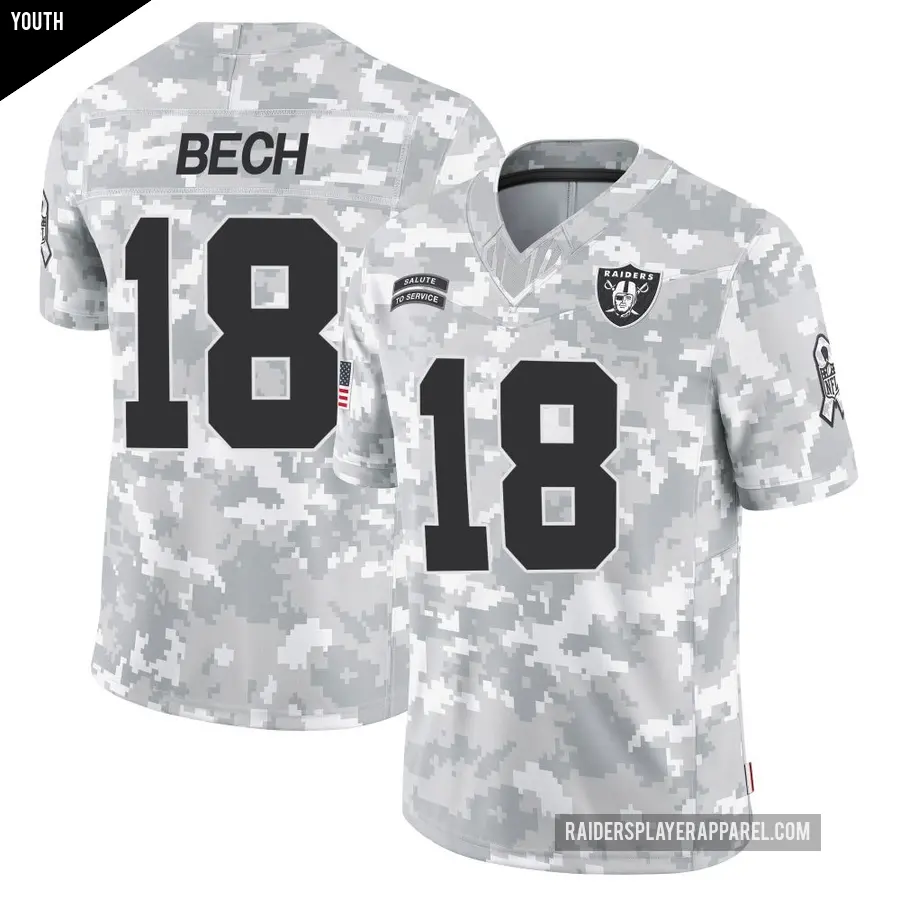 Youth Las Vegas Raiders ＃18 Jack Bech Arctic Camo Limited 2024 Salute to Service Jersey
