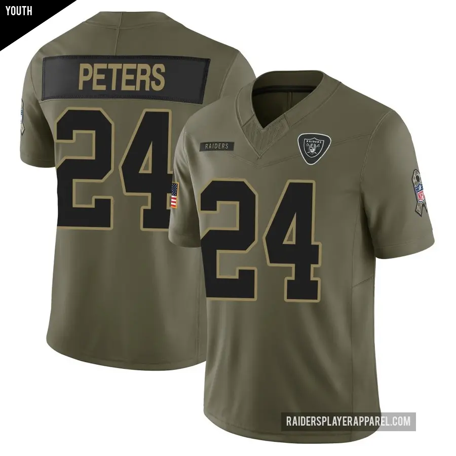 Youth Las Vegas Raiders ＃24 Marcus Peters Olive Limited 2025 Salute to Service Jersey