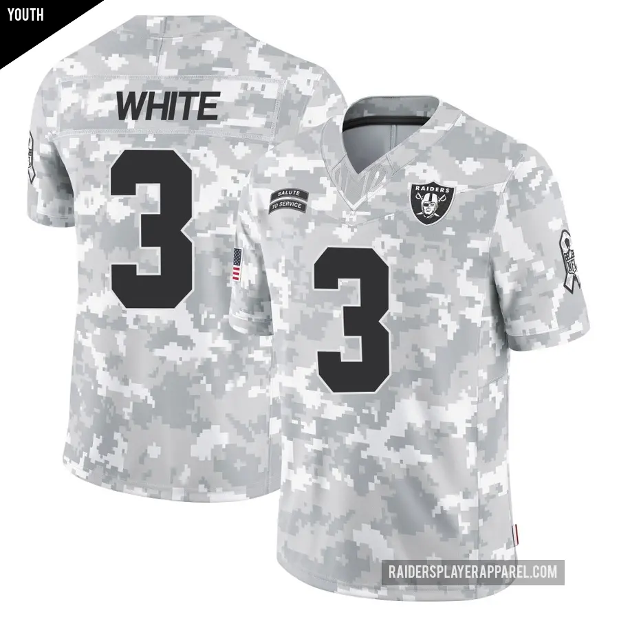 Youth Las Vegas Raiders ＃3 Zamir White Arctic Camo Limited 2024 Salute to Service Jersey