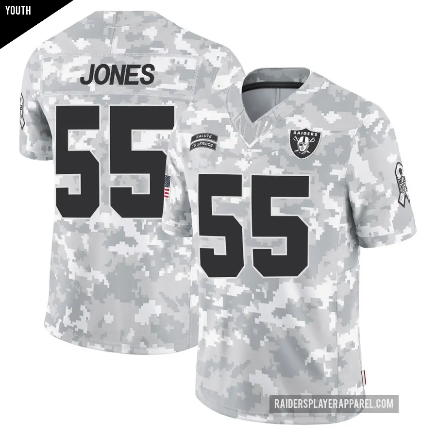 Youth Las Vegas Raiders ＃55 Chandler Jones Arctic Camo Limited 2024 Salute to Service Jersey