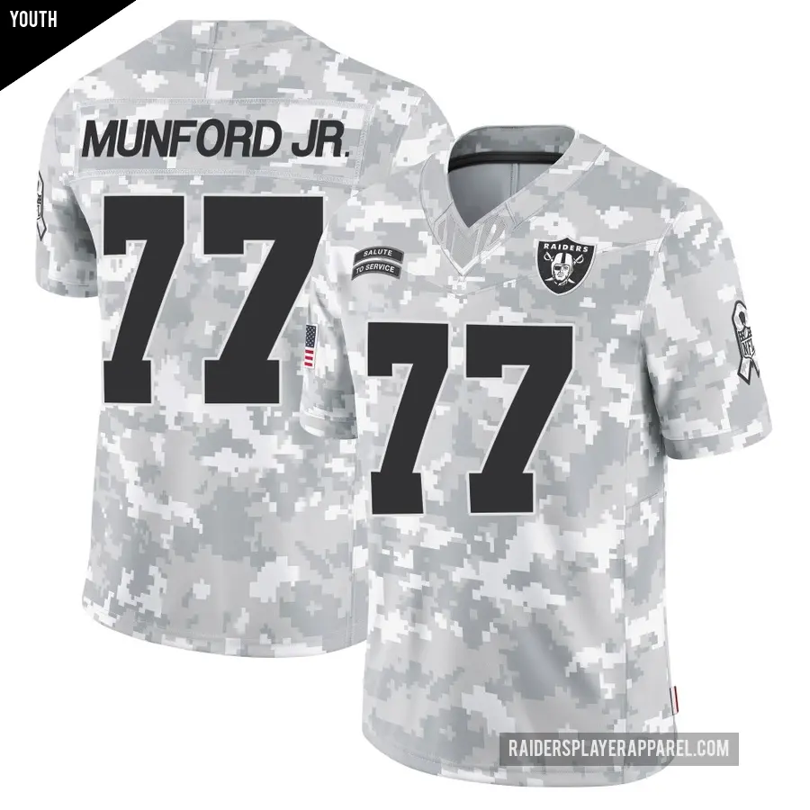 Youth Las Vegas Raiders ＃77 Thayer Munford Jr. Arctic Camo Limited 2024 Salute to Service Jersey