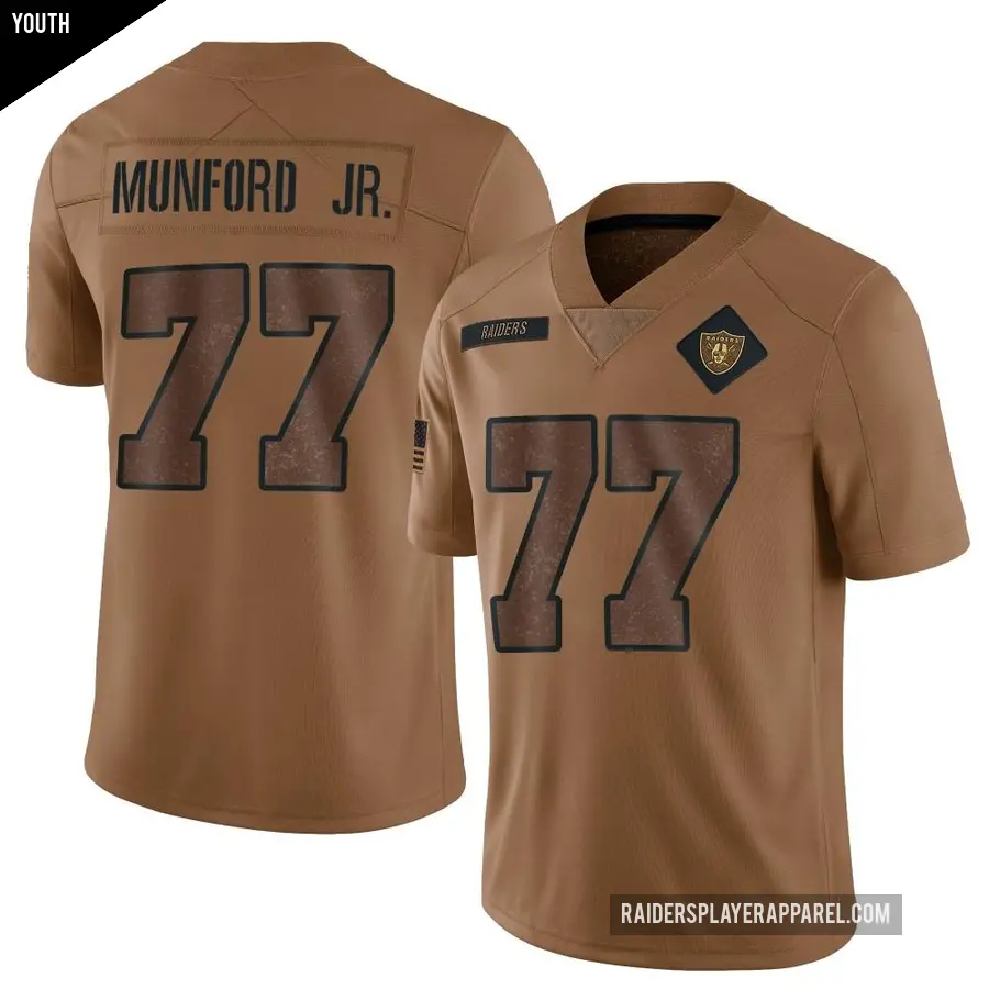 Youth Las Vegas Raiders ＃77 Thayer Munford Jr. Brown Limited 2023 Salute To Service Jersey