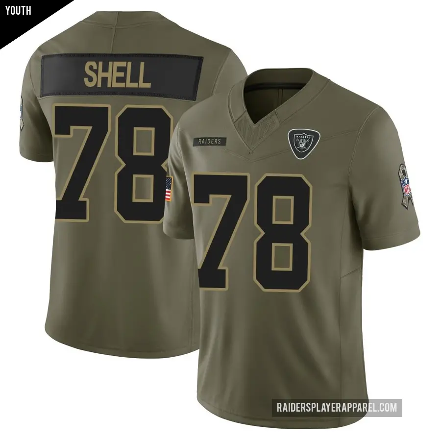 Youth Las Vegas Raiders ＃78 Art Shell Olive Limited 2025 Salute to Service Jersey